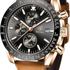 benyar men's luxury chronograph watch – business, casual | quartz movement with date display | stylish wristwatch | gift for men